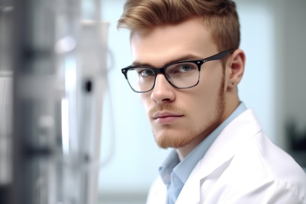 Retrato de um jovem cientista trabalhando em um laboratório criado com IA generativa