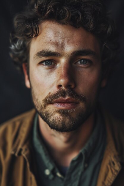 Retrato de um jovem com barba e cabelo encaracolado