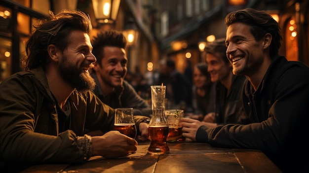 Foto retrato de um jovem com cerveja em um bar