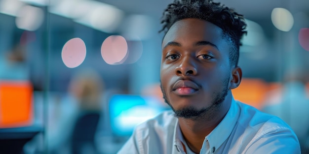 Retrato de um jovem empresário com confiança e determinação trabalhando em um escritório corporativo