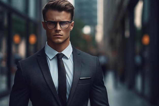 Retrato de um jovem empresário com óculos e um bloco de 0_1jpg