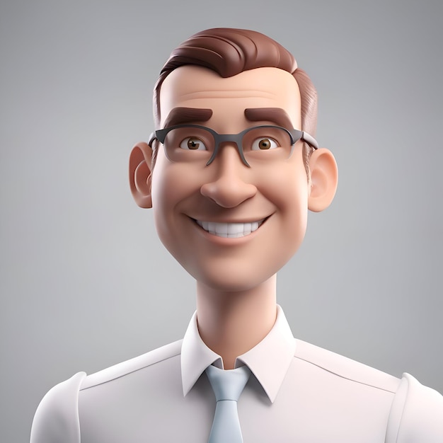 Foto retrato de um jovem empresário sorridente com óculos renderização 3d