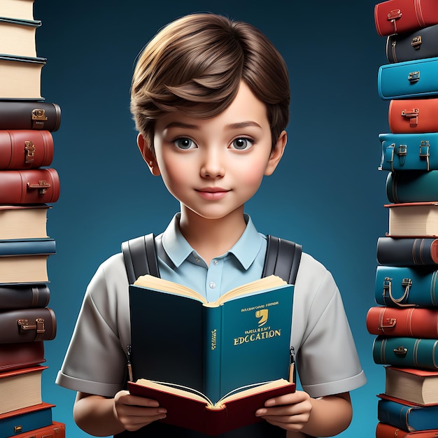 Retrato de um jovem estudante com um livro para o dia da educação