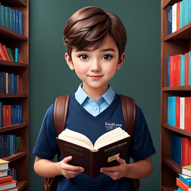 Retrato de um jovem estudante com um livro para o dia da educação