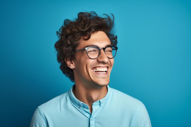 Retrato de um jovem feliz com óculos