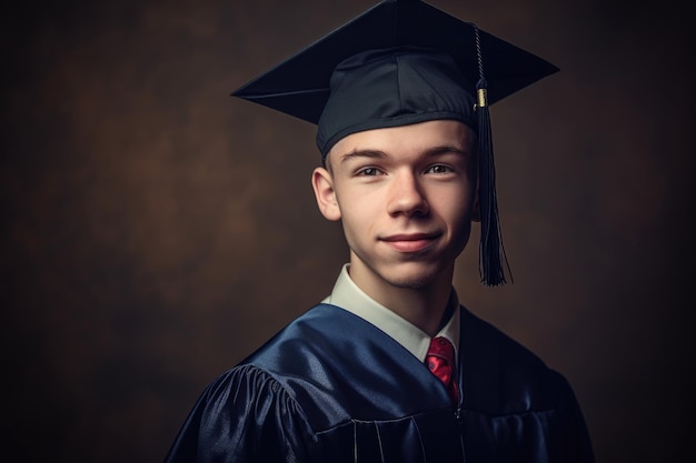 Retrato de um jovem graduado feliz em seu vestido de formatura criado com generative ai