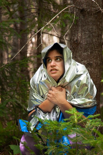 Foto retrato de um jovem na floresta