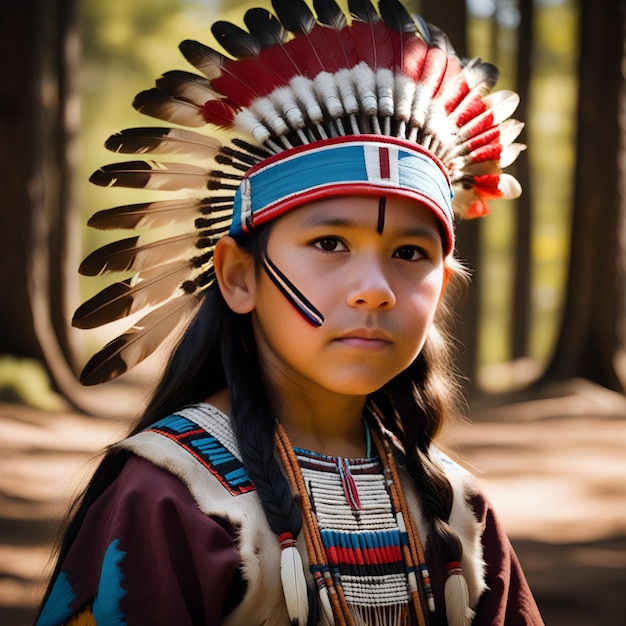 Foto retrato de um jovem nativo americano cativado pelo espírito da terra