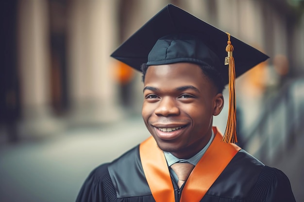 Retrato de um jovem negro americano usando um boné de formatura Estudar o conceito de pós-graduação em educação Ilustração generativa de IA