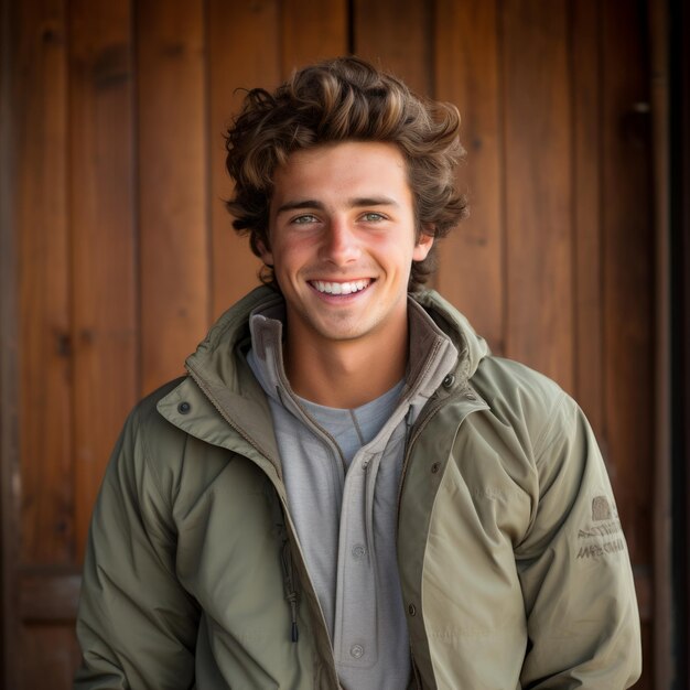 Retrato de um jovem sorridente com cabelos encaracolados