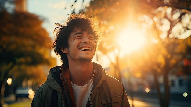 Retrato de um jovem sorrindo do lado de fora