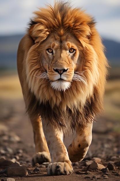 Foto retrato de um leão macho na savana retrato animal