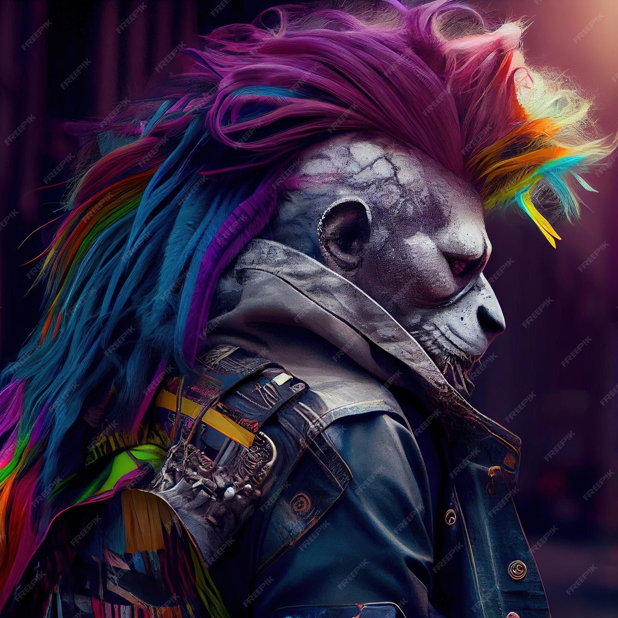 Retrato de um punk com cabelo colorido homem hipster com cabelo