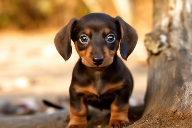 Retrato de um lindo cachorrinho bassê marrom na natureza criado usando tecnologia generativa de IA