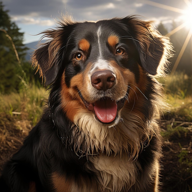 Retrato de um lindo cachorrinho Bernese Mountain Dog em close extremo IA generativa