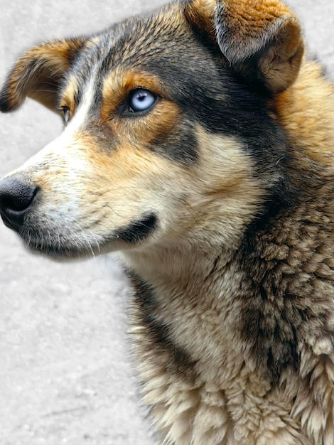 Retrato de um lindo cão vira-lata com olhos azuis