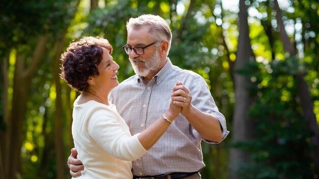 Retrato de um lindo casal de seniores a dançar