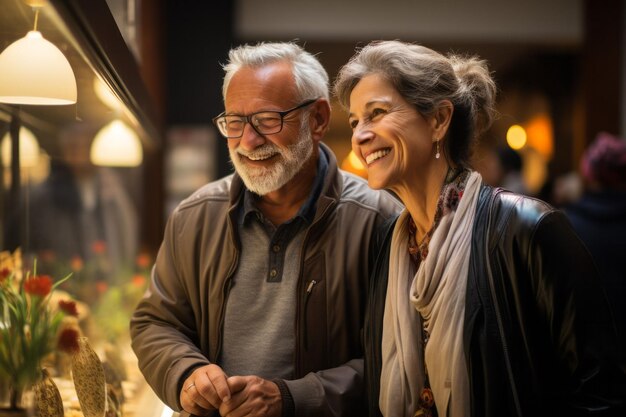 Retrato de um lindo e alegre casal de idosos gerado pela IA
