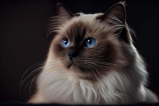 Retrato de um lindo gato ragdoll com olhos azuis generative ai