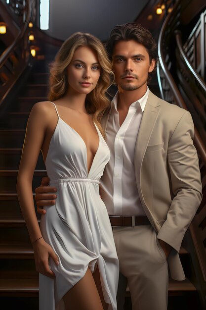 Retrato de um lindo jovem casal em roupas elegantes