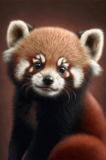 Retrato de um lindo panda vermelho sobre fundo vermelho criado usando tecnologia generativa de IA