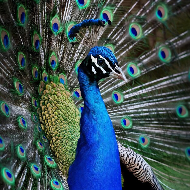 Retrato de um lindo pavão azul