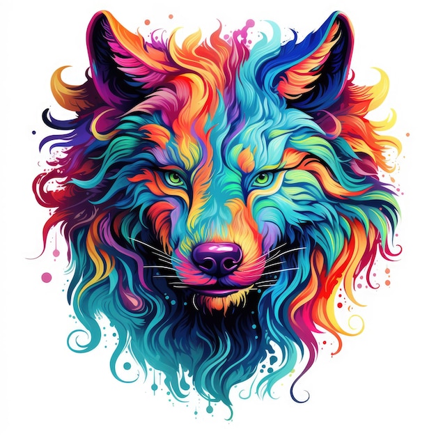 Foto retrato de um lobo em um estilo pop art psicodélico decorativo