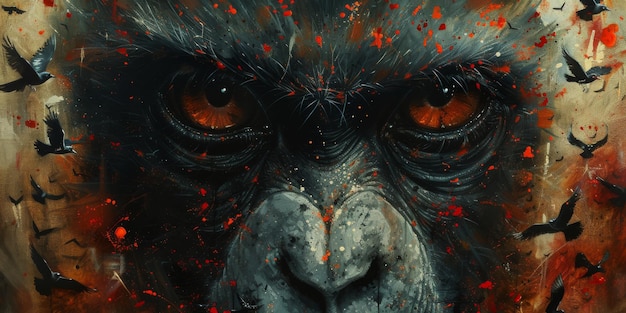Retrato de um macaco chimpanzé ilustração digital em estilo aquarela