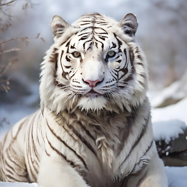 Retrato de um majestoso tigre branco no inverno