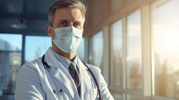 Retrato de um médico profissional em um cenário clínico