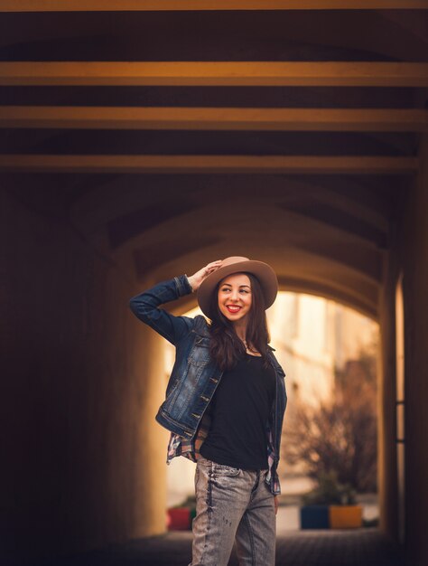 Retrato, de, um, menina sorridente