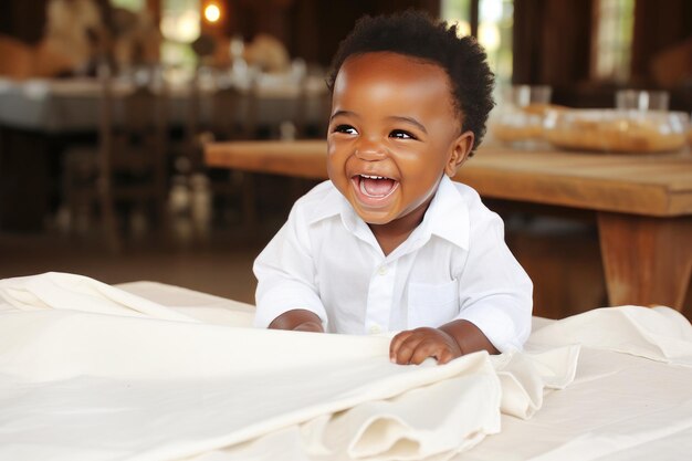 Retrato de um menino afro-americano feliz em um ambiente doméstico