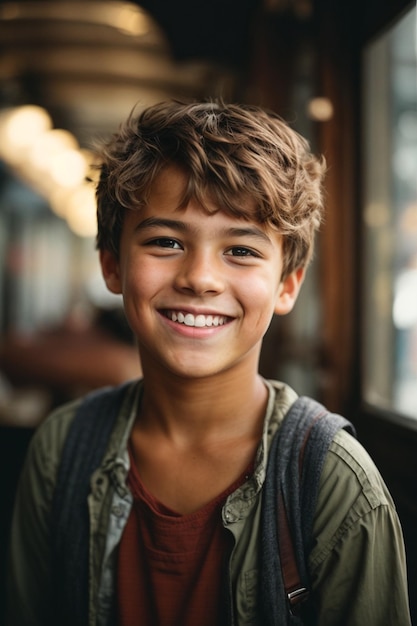 Foto retrato de um menino bonito com rosto sorridente