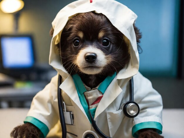 Retrato de um menino bonito em uniforme de médico com estetoscópio ia generativa