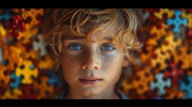 Retrato de um menino com sardas no rosto olhando para a câmera