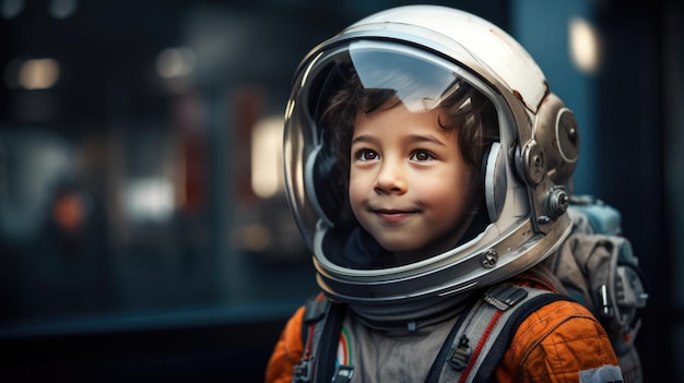 Foto retrato de um menino em um traje de astronauta