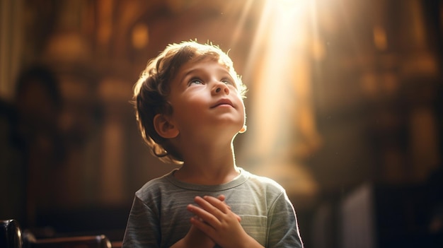 retrato de um menino orando a Deus