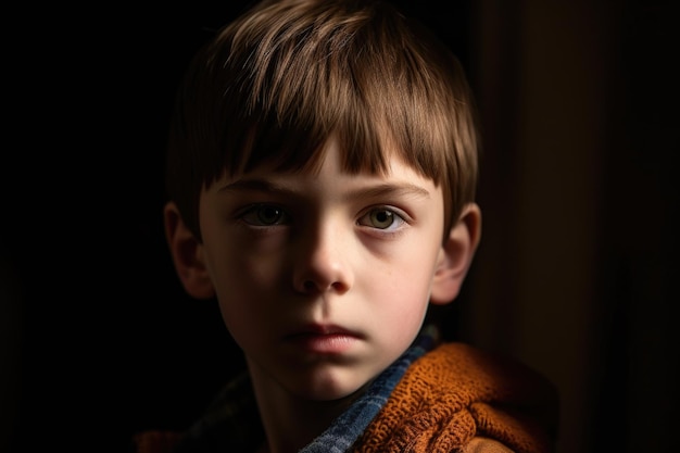 Retrato de um menino que sofre de autismo