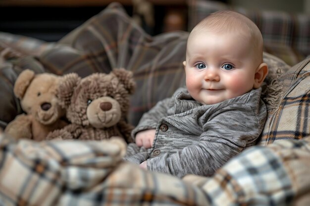 Foto retrato de um menino sentado no sofá