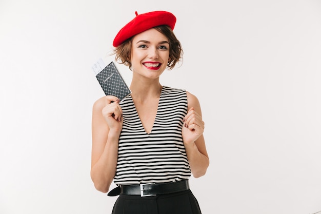 Retrato, de, um, mulher feliz, desgastar, boina vermelha