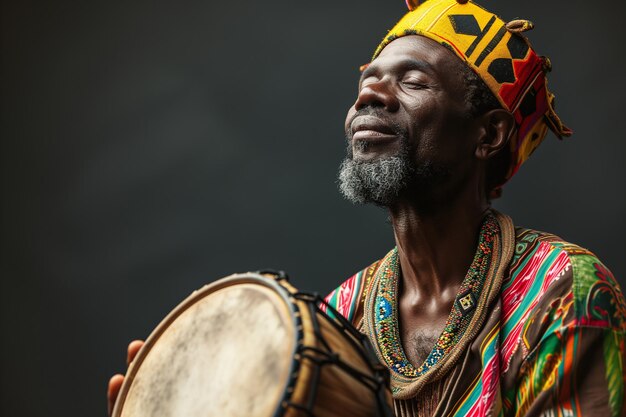 Retrato de um músico afro-americano retratando tradições sonoras ancestrais