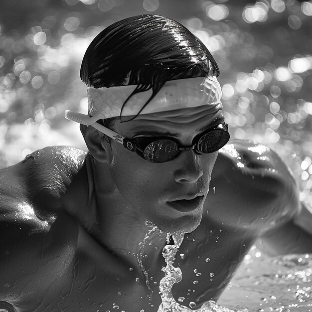 Foto retrato de um nadador masculino nadando o stroke de trudgen