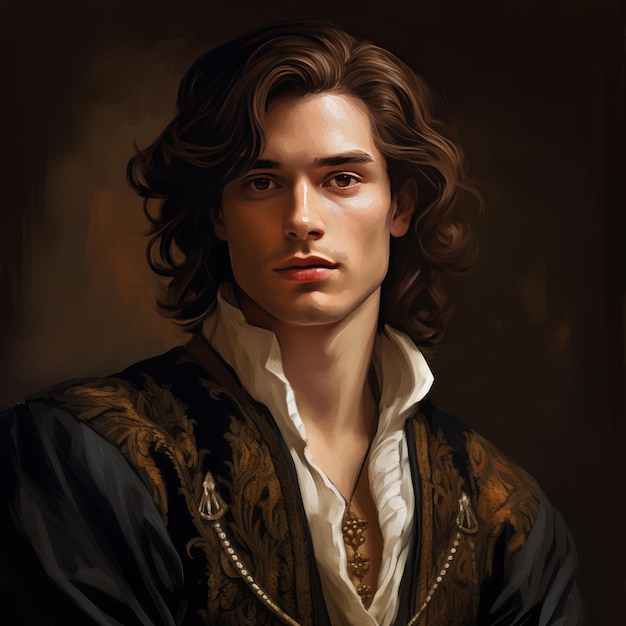Retrato de um nobre russo o bonito homem de 20 anos com cabelos castanhos e olhos castanhos de