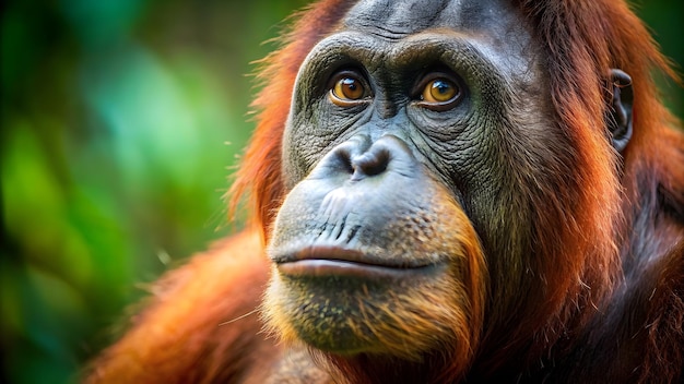 Foto retrato de um orangotango adulto na floresta tropical