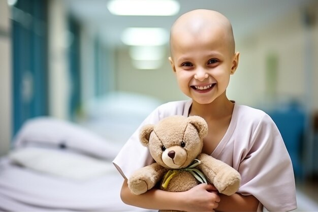 Foto retrato de um paciente com câncer segurando um brinquedo