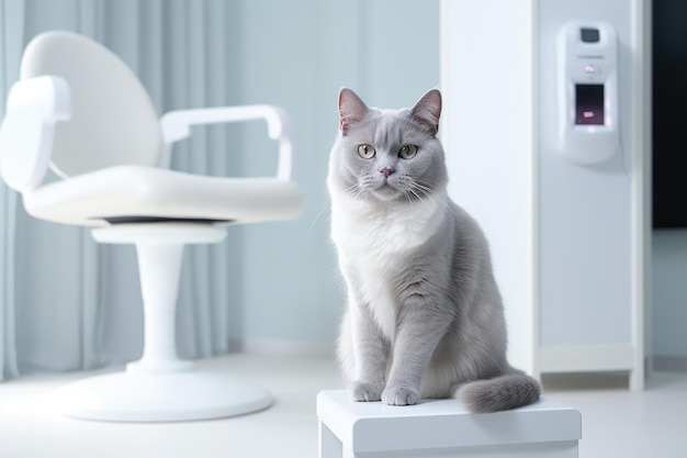 Foto retrato de um paciente gato em uma clínica veterinária visitando um médico veterinário para exame médico