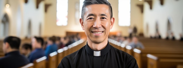 Retrato de um padre em uma igreja