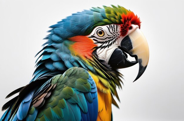 Retrato de um papagaio-ara multicolorido em um fundo claro