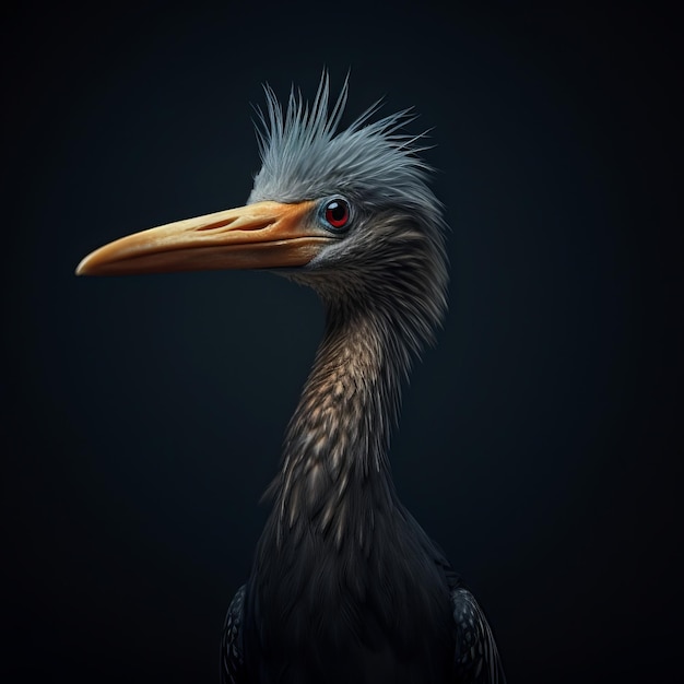 Foto retrato de um pássaro em fundo escuro