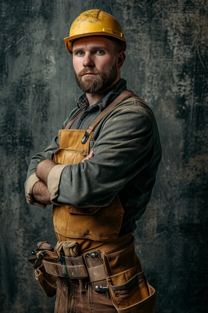 Retrato de um pedreiro no local de trabalho Trabalhador da construção